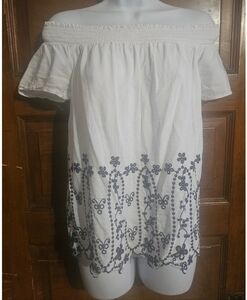 Old Navy Off Shoulder Eyelet Embroidery Peasant Top